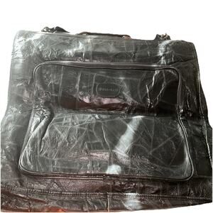 Vintage World Class Black Leather bi fold suit garment messenger w/ keys bag